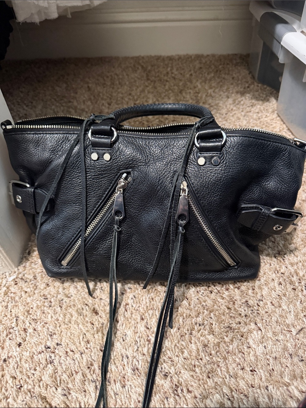 Rebecca Minkoff Black Leather Zip-Front Shoulder Bag
